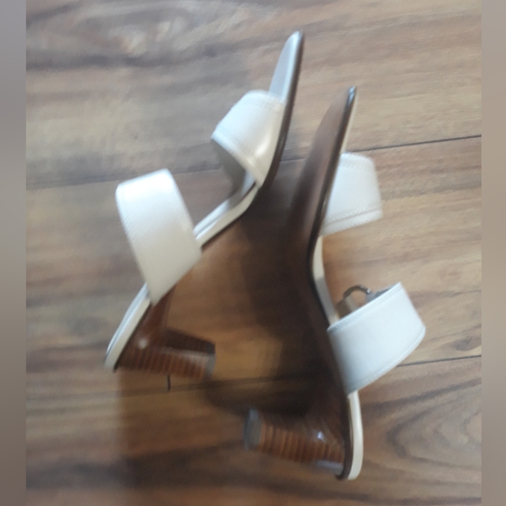 Anne Klein Sandals,Cream with 3" Stacked wood heel. - Picture 9 of 11